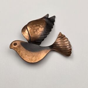 Vintage Mid-Century Modern Bird in Flight Francisco Rebajes Signed Copper Brooch